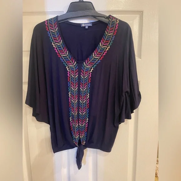 Democracy Blue Embroidered Front Toe Blouse - Picture 3 of 10